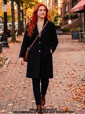 Vintage Wool Overcoat 8 Oversize Gold Crest Minimalist Goth Neutral 100% Wool
